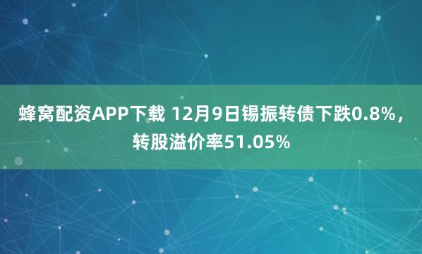 蜂窝配资APP下载 12月9日锡振转债下跌0.8%，转股溢价率51.05%